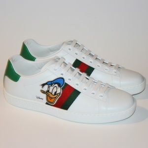 Gucci x Disney Women's Ace Donald Duck Patch Green/Red Web Sneakers Shoes